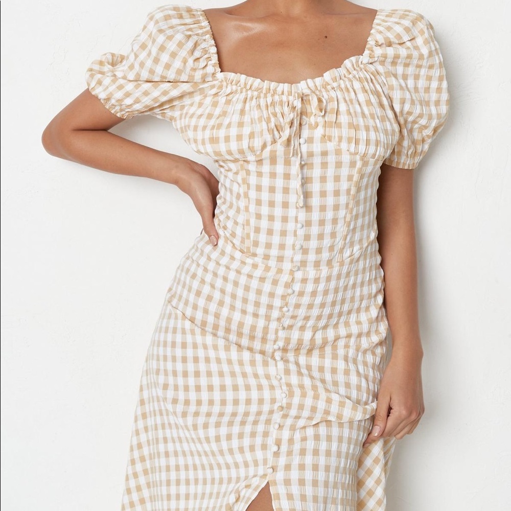 NWT gingham milkmaid button front midi dress